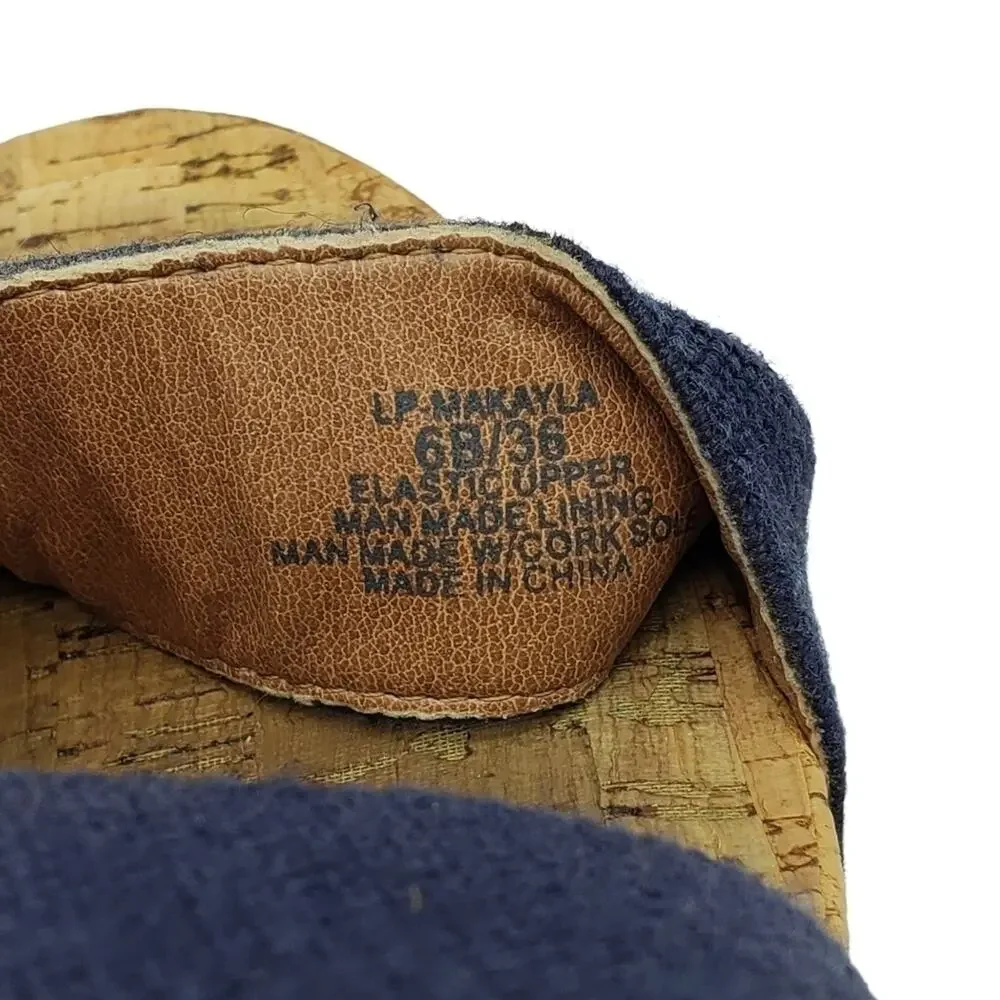 Lucky Brand Cork Wedge Sandal Blue Elastic Makayla Style Sz 6B/36